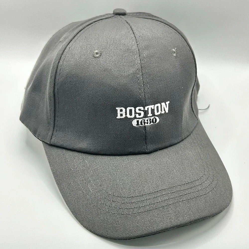 Boston Massachusetts Wordmark Dad Hat Cap Adjustable Strapback Gray Outdoors